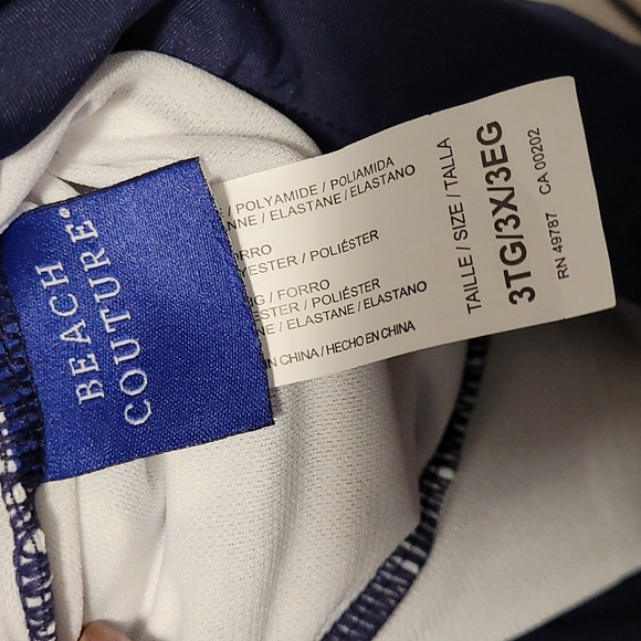 Beach CouturePlus Contrast Stripes One-Piece Swimsuit  white and navy - Picture 3 of 5